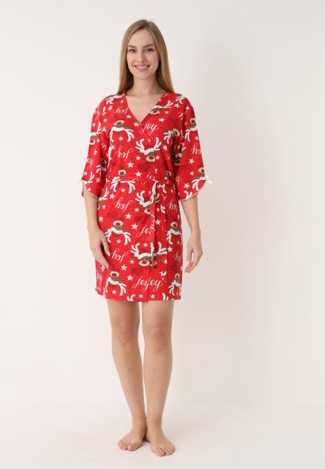 Halat dama Craciun,maneci 3/4,imprimeu reni ,culoare rosu ,En-gros